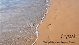  Presentation with beach - Cool new presentation theme with footmarks on the sandy beach backdrop and a coral colored foreground
