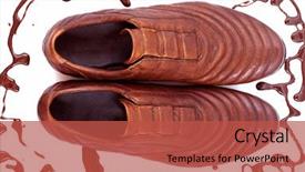  Presentation with greeiting show man - Colorful PPT theme enhanced with market footprint - man's shoes isolation on white backdrop and a red colored foreground