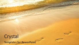  Presentation with footprint - Cool new PPT theme with footprint on sand with foam backdrop and a yellow colored foreground