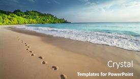  Presentation with footprints - Theme having footprints-and-seychelles-beach-mahe background and a coral colored foreground