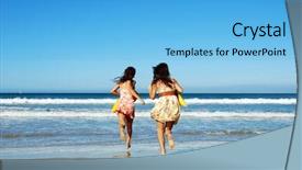  Presentation with health woman running female runner - PPT theme featuring footprints beach - two young woman running toward background and a light blue colored foreground