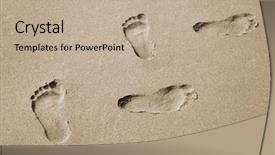  Presentation with footprints sand - Presentation theme having footprints in the background sand background and a mint green colored foreground