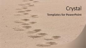  Presentation with footprints sand - Audience pleasing presentation design consisting of footprints in the sand 2 backdrop and a soft green colored foreground