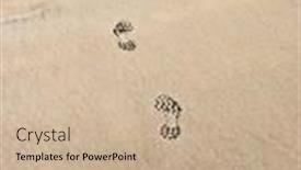  Presentation with footprints sand - Slide set having footprints-in-the-sand-along background and a coral colored foreground