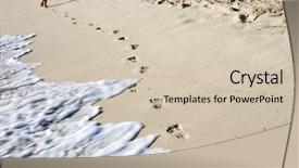  Presentation with footprints sand - Cool new slide deck with footprints in wet sand backdrop and a soft green colored foreground