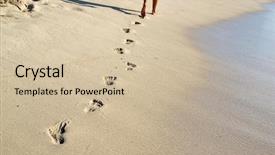  Presentation with footprints sand - Cool new presentation theme with footprints in wet sand backdrop and a soft green colored foreground