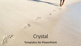  Presentation with footprints sand - Cool new PPT theme with footprints in wet sand backdrop and a soft green colored foreground