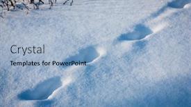  Presentation with footprints - Presentation theme consisting of footprints-on-blue-snow-surface background and a light blue colored foreground