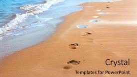  Presentation with footprints sand - Presentation theme having footprints on sand beach along background and a coral colored foreground