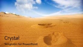  Presentation with footprints sand - Audience pleasing PPT theme consisting of footprints on sand dune sahara backdrop and a gold colored foreground
