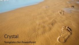  Presentation with footprints - Audience pleasing PPT theme consisting of footprints on the beach backdrop and a gold colored foreground