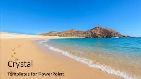  Presentation with ocean waves - Colorful presentation theme enhanced with footprints on the beautiful ocean backdrop and a coral colored foreground