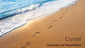  Presentation with footprints - Colorful slide set enhanced with footprints-on-tropical-beach backdrop and a coral colored foreground