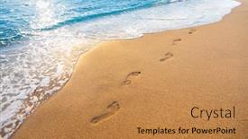  Presentation with footprints - Audience pleasing PPT theme consisting of footprints-on-tropical-beach backdrop and a coral colored foreground