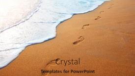  Presentation with footprints - PPT theme consisting of footprints-on-tropical-beach background and a red colored foreground