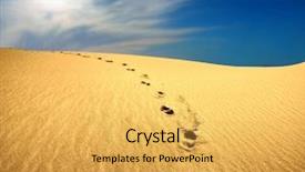  Presentation with footprints sand - Audience pleasing presentation theme consisting of footprints sand - desert backdrop and a yellow colored foreground