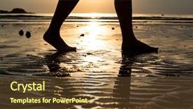  Presentation with sad woman walking - Cool new slides with footprints sand - feet of a young woman backdrop and a tawny brown colored foreground