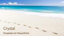  Presentation with footprints sand - Theme featuring footprints sand - foul bay barbados caribbean background and a sky blue colored foreground