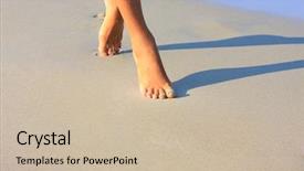  Presentation with footprints sand - Presentation theme enhanced with footprints sand - nice legs of a pretty background and a soft green colored foreground
