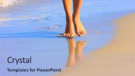 Presentation with pretty girl - Colorful slide set enhanced with footprints sand - nice legs of a pretty backdrop and a light blue colored foreground