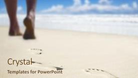  Presentation with sea shells - Audience pleasing PPT theme consisting of footprints sand - sea urchin shells backdrop and a lemonade colored foreground