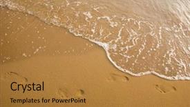  Presentation with footprints sand - PPT layouts featuring footprints sand - traces on the beach background and a gold colored foreground
