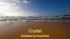  Presentation with footprints sand - PPT theme featuring footprints sand - tropical hawaiian beach and rolling background and a  colored foreground