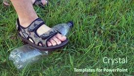  Presentation with plastic bottle pollution - Presentation design with foots-and-used-plastic-bottle background and a ocean colored foreground