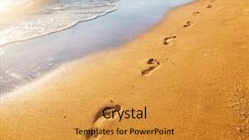  Presentation with footprints - Amazing PPT theme having footsteps - beach wave and footprints backdrop and a gold colored foreground
