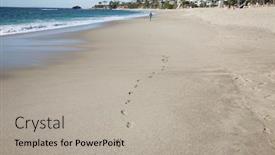  Presentation with footprints sand - Cool new PPT theme with footsteps-on-the-beach-footsteps backdrop and a light gray colored foreground