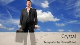  Presentation with desert - Presentation design with footsteps project - business man walking background and a soft green colored foreground
