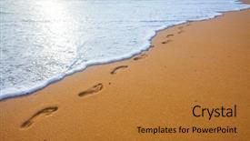  Presentation with footprints sand - Colorful PPT theme enhanced with footsteps sand - beach wave and footprints backdrop and a red colored foreground