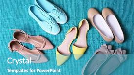 Presentation with fashion shoes - Colorful presentation theme enhanced with footwear - female fashion shoes on blue backdrop and a teal colored foreground