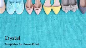  Presentation with fashion shoes - Presentation theme consisting of footwear - female fashion shoes on blue background and a light blue colored foreground