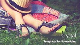  Presentation with lean - Presentation with footwear - woman feet on grass background and a gray colored foreground