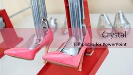  Presentation with repair shop - Colorful presentation theme enhanced with footwear-stretching-high-heels-female backdrop and a coral colored foreground