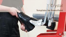  Presentation with repair shop - Presentation consisting of footwear-stretching-male-shoes background and a sky blue colored foreground