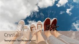  Presentation with blue sky - PPT theme having footwear-summer-and-people-concept background and a coral colored foreground