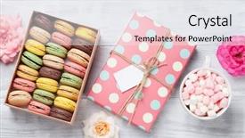  Presentation with sweet - PPT layouts with fora da caixa - colorful macaroons and marshmallow background and a white colored foreground
