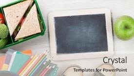  Presentation with text box - PPT layouts having fora da caixa - lunch box with vegetables background and a lemonade colored foreground