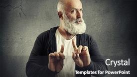  Presentation with dark - Amazing PPT theme having forbidden - senior bearded man showing refusal backdrop and a dark gray colored foreground