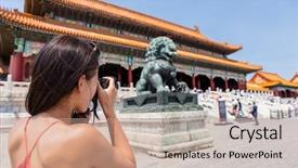  Presentation with ancient asia - Slides consisting of forbidden - tourist photographer taking pictures background and a coral colored foreground