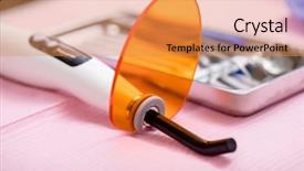  Presentation with sterilized - Beautiful theme featuring forceps - close-up shot of dental curing backdrop and a gold colored foreground