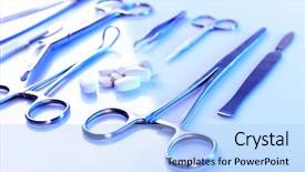  Presentation with surgery - Cool new presentation design with forceps - surgery instruments isolated on white backdrop and a light blue colored foreground