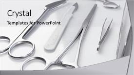  Presentation with surgery - Colorful PPT theme enhanced with forceps - surgery instruments isolated on white backdrop and a light gray colored foreground