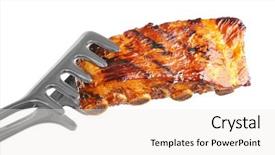  Presentation with prime ribs - Presentation enhanced with forceps with delicious grilled ribs background and a white colored foreground