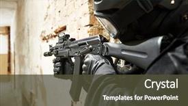  Presentation with machine - Cool new slides with forces armed with machine gun backdrop and a tawny brown colored foreground
