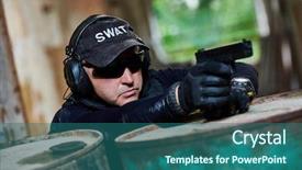  Presentation with armed forces - Beautiful slide deck featuring forces or anti-terrorist police backdrop and a ocean colored foreground