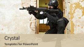  Presentation with armed forces - Slide deck with forces or anti-terrorist police background and a soft green colored foreground