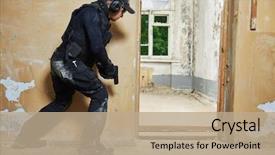  Presentation with armed forces - Audience pleasing PPT theme consisting of forces or anti-terrorist police backdrop and a coral colored foreground